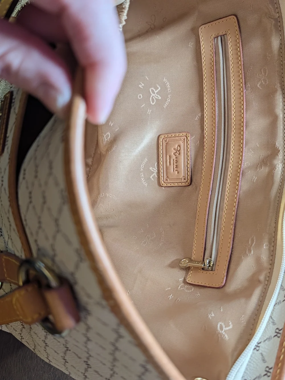 Rioni Signature Natural Ivory Monogram Canvas Shoulder Tote Bag